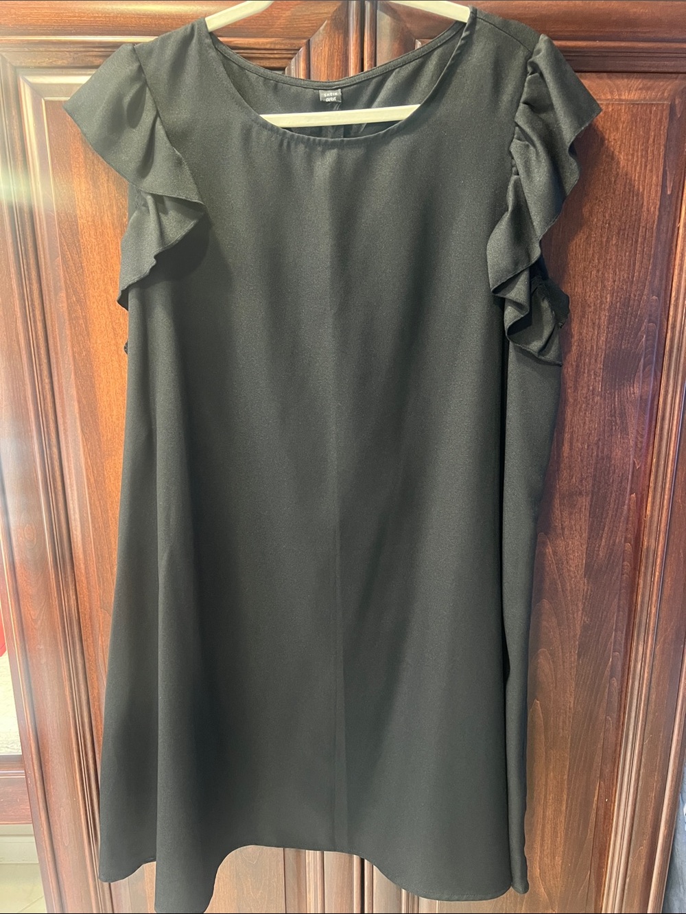 Black Ruffle Sleeve Shift Dress